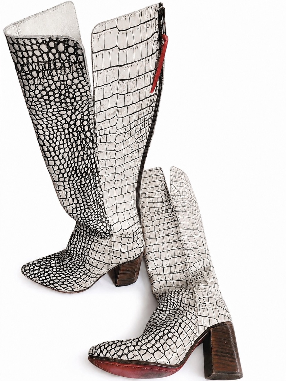 Freebird Jasper White Black Croc Embossed Tall Leather Boots Size 6 Sold Out